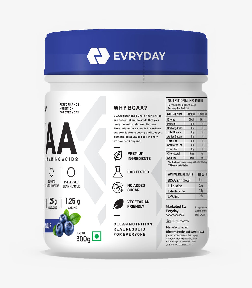 EVRYDAY BCAA 2:1:1 - Blueberry nutrition label