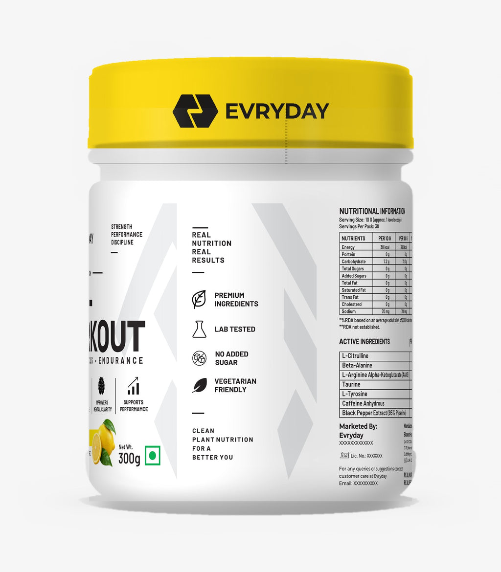EVRYDAY Pre-Workout - Lemon Burst nutrition label