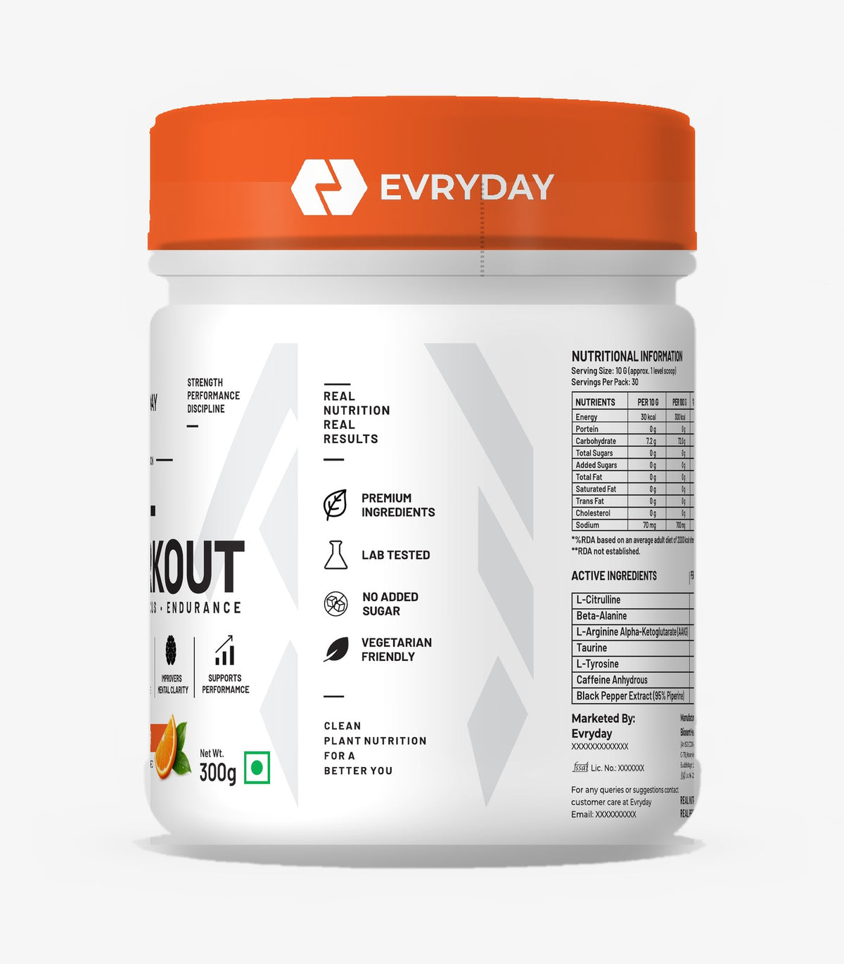 EVRYDAY Pre-Workout - Orange nutrition label