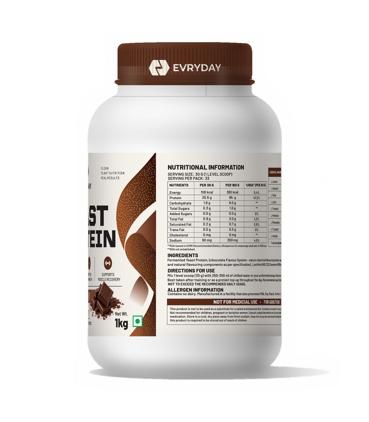 EVRYDAY Fermented Yeast Protein - Chocolate nutrition label